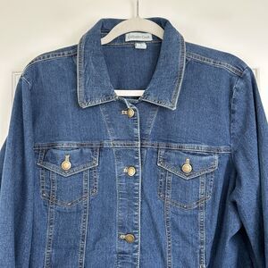 Coldwater Creek Womens Denim Jacket Size XL Blue Jean Trucker Stretch Classic